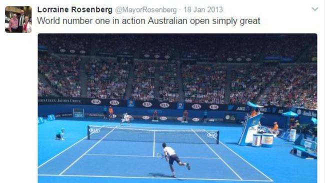 Onkaparinga Mayor Lorraine Rosenberg tweets from the Australian Open. Picture: Twitter