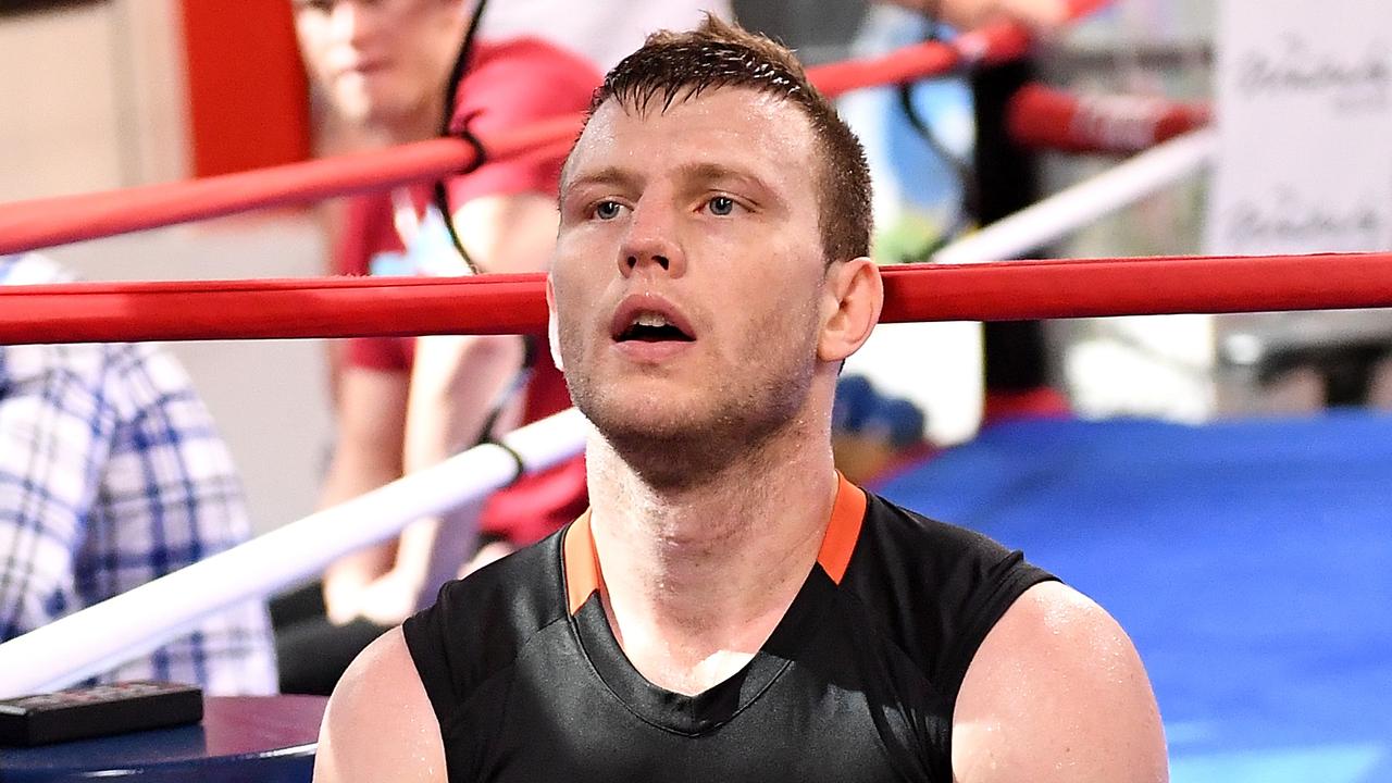 Jeff Horn takes a breather at training in Las Vegas.