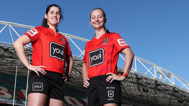 Referees Kasey Badger and Belinda Sharpe have created history. Image: Brett Costello