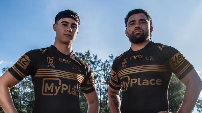 Penrith's Blaize Talagi and Isaiah Papali'i in the Panthers' Las Vegas jersey. Pic: Panthers