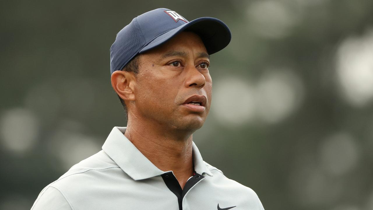 AUGUSTA, GEORGIA - APRIL 04: Tiger Woods of the United States looks on during a practice round prior to the 2023 Masters Tournament at Augusta National Golf Club on April 04, 2023 in Augusta, Georgia. (Photo by Patrick Smith/Getty Images)