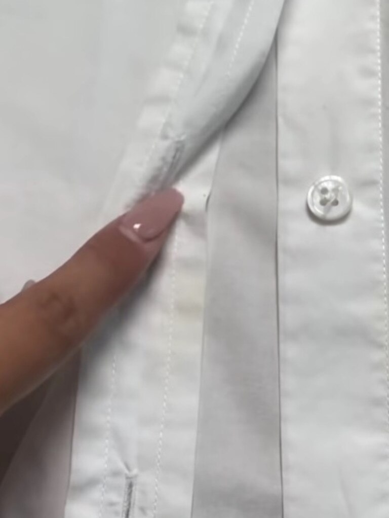 Laura found a makeup stain on the shirt.