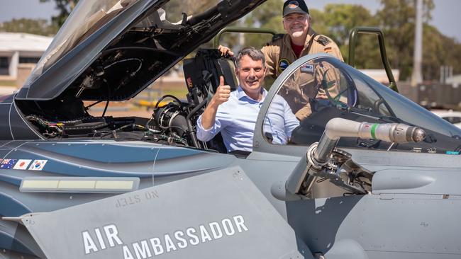 Deputy Prime Minister and Minister for Defence the Honourable Richard Marles MP sits in a German Air Force Eurofighter Typhoon with Colonel Gordon Schnitger during a visit to RAAF Base Darwin as part of Exercise Pitch Black 2022. Picture: Defence Imagery