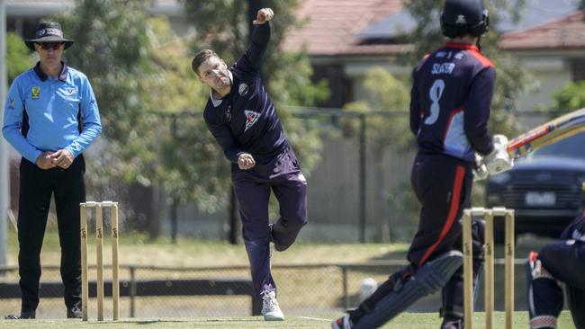 Premier Cricket: Geelong bowler Hayden Butterworth. Picture: Valeriu Campan