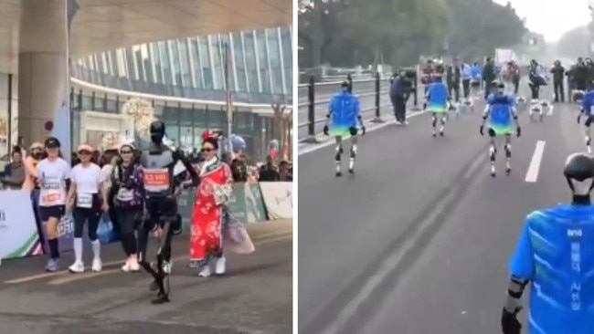 A robot completed a half marathon race in Yizhuang, Beijing in 1 hour and 57 minutes. Picture: X