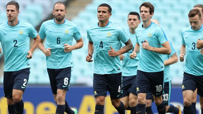 Socceroos players train at ANZ Stadium on Monday ahead of their World Cup showdown with Syria.