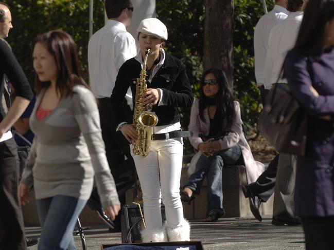 Busking is not permitted on footpaths. Picture: Richard Polden