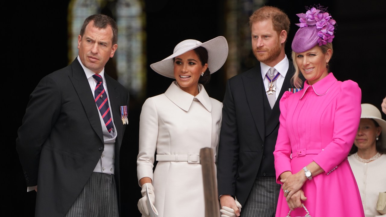 The Sussexes with Zara Tindall and Peter Phillips outside St Paul's Cathedral during the Platinum Jubilee Celebrations. Picture by Kirsty O'Connor - WPA Pool/Getty Images.