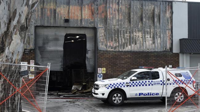 A factory on the corner of Hammond and Elliott Roads in Dandenong South destroyed in a suspicious fire overnight. Picture: NewsWire / Andrew Henshaw