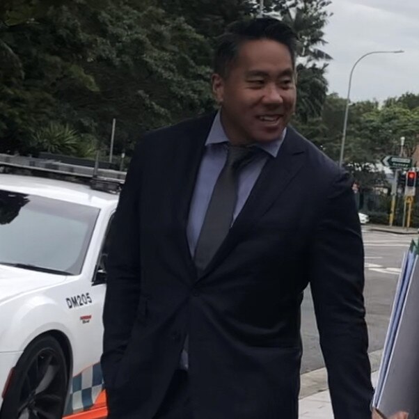 Difu Zhang, 38, of Croydon, outside Manly Local Court on Thursday. The court heard he crashed his Mercedes into an electic substation and parked cars. Picture: Manly Daily