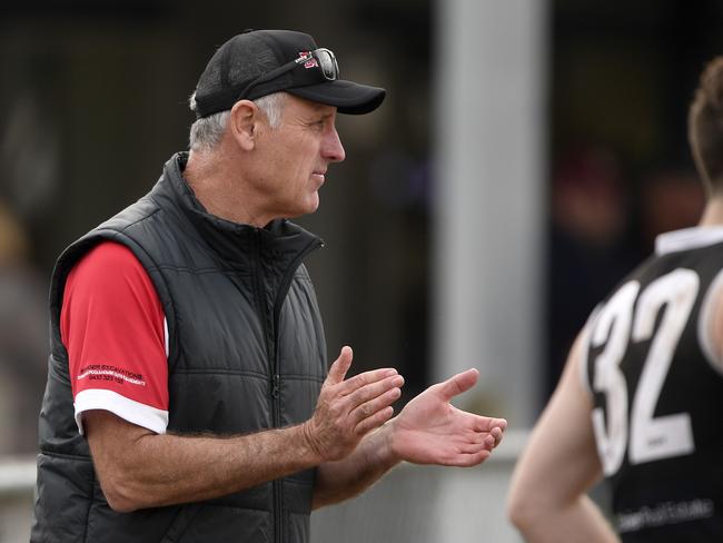 Devon Meadows coach Neil Craig during the MPNFL Division 2 game against Tyabb last season. Picture: Andy Brownbill