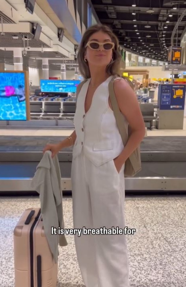 Videos with that feature the hashtags ‘airportoutfit’ and ‘travelfit’ have amassed hundreds of thousands of views. Picture: Instagram/PaigeCarmichael