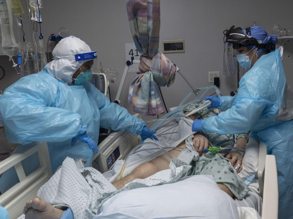 A patient is treated in the COVID-19 intensive care unit at the United Memorial Medical Center in Houston, Texas. Picture: Go Nakamura/Getty Images/AFP