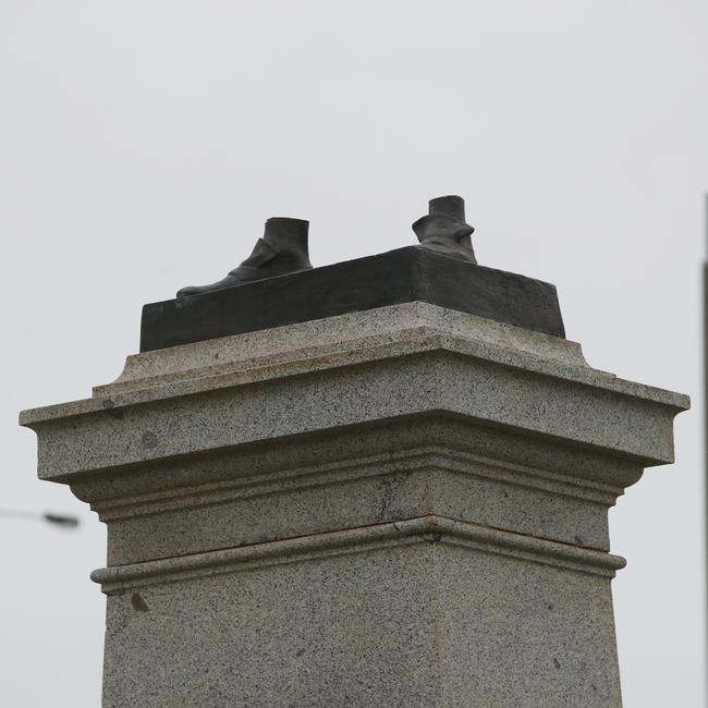 The statue of Captain Cook in St Kilda was sawn off. Picture: David Crosling