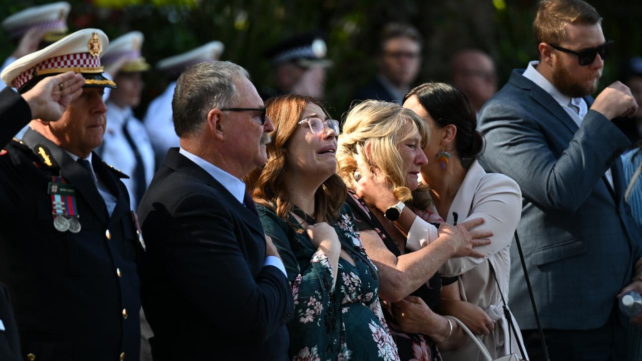 Steven Tougher’s wife Madison Tougher (centre) during a memorial for her husband. Picture: NewsWire / Dean Lewins