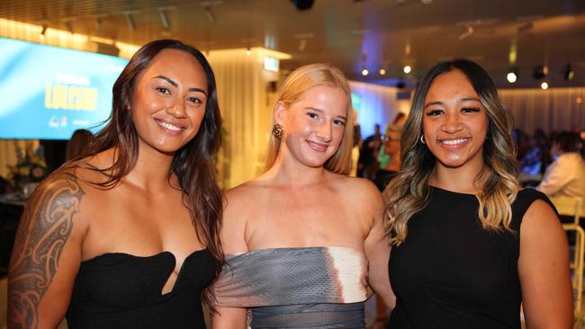 Shaianne Leigh McGlone, Lailani Montgomery and Sarina Masaga at the Gold Coast Titans NRLW 2025 Season Launch at Isoletto The Star Gold Coast. Picture, Portia Large.