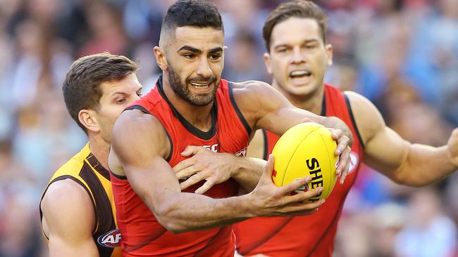 Essendon fans got their first look at recruit Adam Saad on Friday night. Picture: Michael Klein