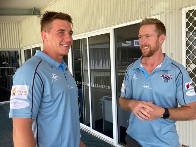 CQ Capras new recruit Tyler Szepanowski (left) with coach Guy Williams.