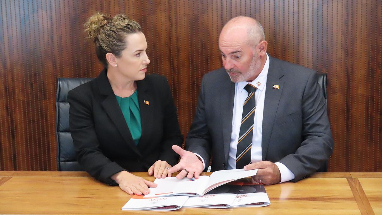 Northern Territory Chief Minister Lia Finocchiaro and Treasurer Bill Yan. Picture: Fia Walsh.