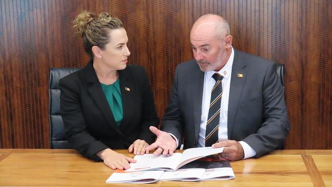 Northern Territory Chief Minister Lia Finocchiaro and Treasurer Bill Yan. Picture: Fia Walsh.