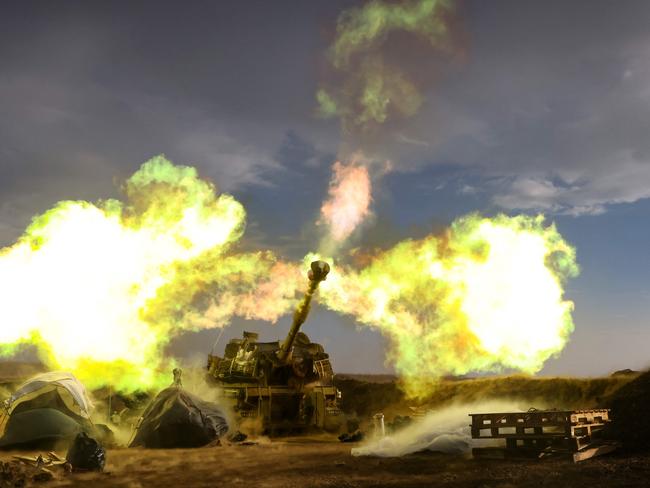 An Israeli artillery unit fires during a military drill in the annexed Golan Heights near the border with Lebanon. Picture: Jalaa Marey/AFP