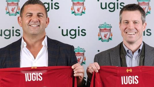 Forum Finance director Bill Papas and Liverpool FC managing director and chief commercial officer Billy Hogan, after inking the deal to sponsor the team with the Iugis brand.