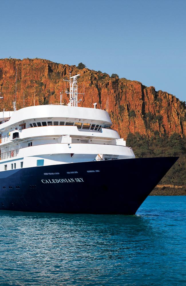 Luxury cruise liner MS Caledonian Sky at Raft Point, in WA’s North-West (the Kimberley). Picture: Supplied