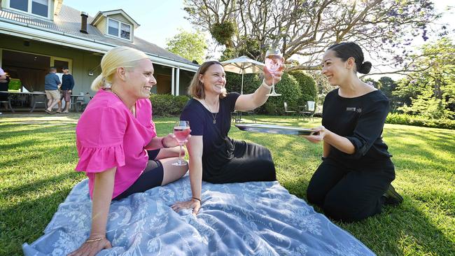 Cassie Atkins from Brisbane and Victoria McInnerney from Rockhampton with Maleah Nelson at Spicers Clovelly at Montville, in the Sunshine Coast. Picture: Lyndon Mechielsen