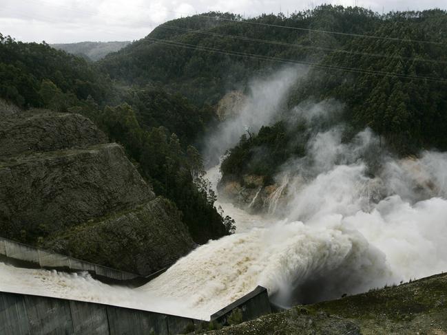 POWER: Reece Dam spillway on Tasmania’s West Coast. Picture: Chris Kidd