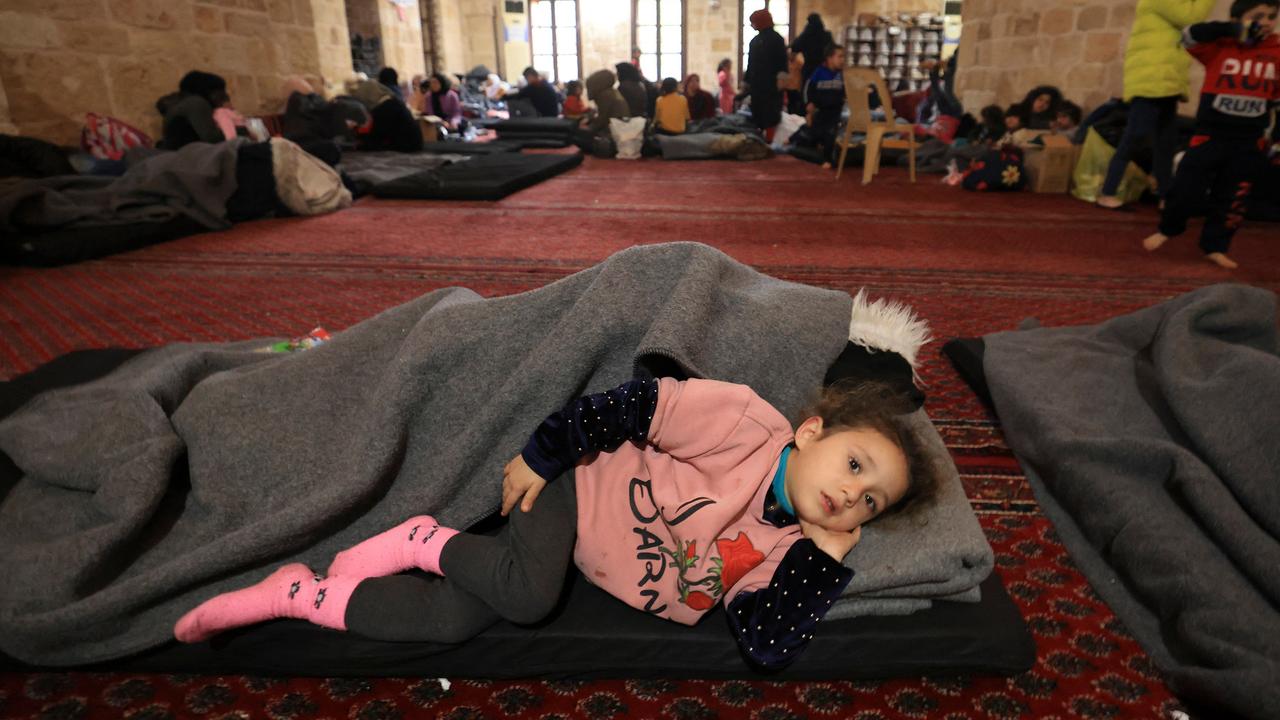 Displaced Syrians take refuge at the Sultan Ibrahim Mosque in the regime-controlled town of Jableh, northwest of the capital Damascus. Picture: AFP