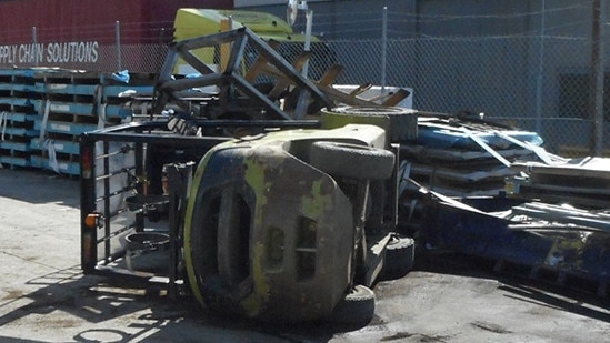 Mr Taufa was crushed when this forklift toppled over. Picture: SafeWork NSW