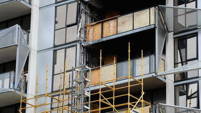 Fire damage at the Lacrosse building in Docklands. Picture: Steve Tanner