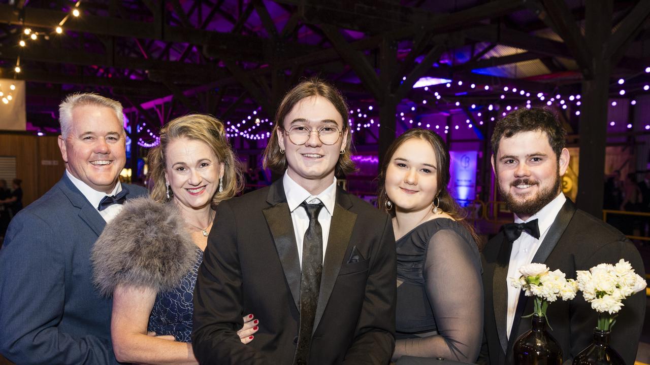 Nathan Mead (centre) with family (from left) Stuart, Tracey, Cassandra and Jordan Mead at Curve-Ball 2023. Picture: Kevin Farmer