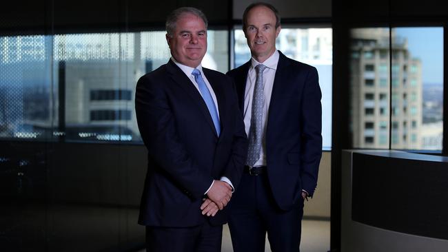 Hamish Douglass, right, and Magellan CEO Brett Cairns yesterday. Picture: Jane Dempster