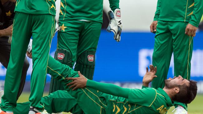 Pakistan's Mohammad Amir was unable to complete his ten overs due to cramp.