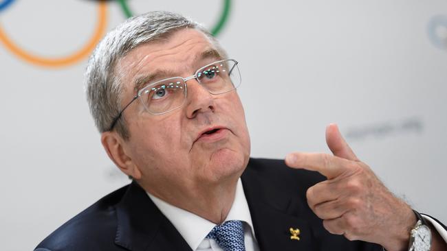 International Olympic Committee President Thomas Bach at a press conference. Picture: AFP.