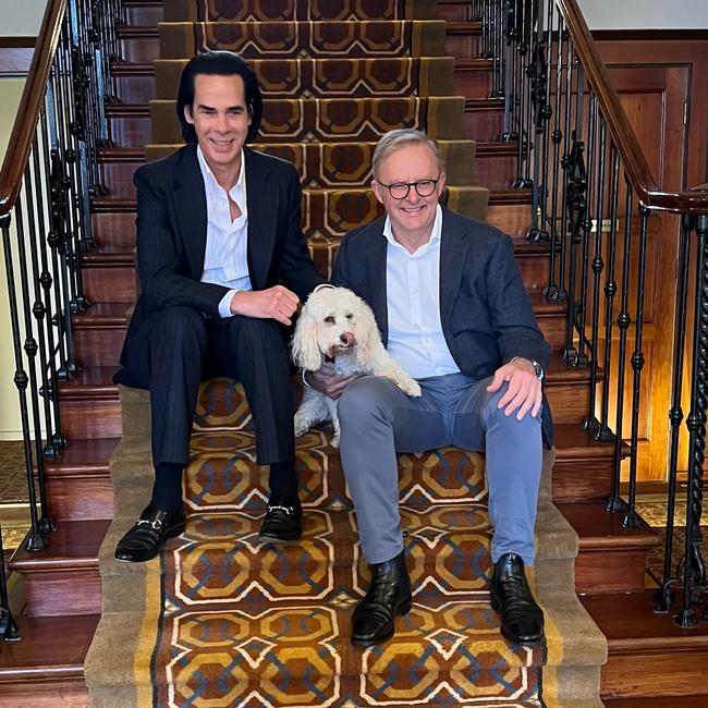 “He’s a poet. He’s a writer, a lyricist; someone who is an intellectual who’s interested in the state of the world,” says Anthony Albanese of Cave. Both are pictured here at The Lodge in Canberra. Picture: supplied