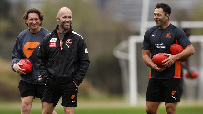 Mark McVeigh has support from former Essendon teammates James Hird and Dean Solomon during his stint as interim coach. Picture: Phil Hillyard