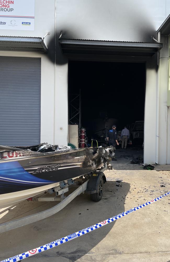 Police are investigating a fire at the Linear Industrial Park in Mount St John. Picture: Leighton Smith.