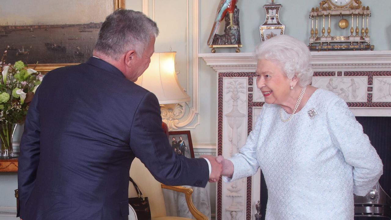 Queen Elizabeth greets King Abdullah II of Jordan during a private audience at Buckingham Palace in 2019. Picture: Getty Images