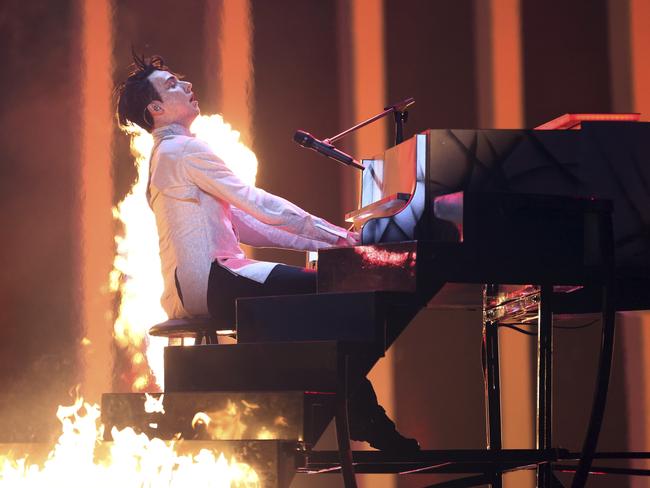 Melovin from Ukraine performs the song Under The Ladder during the second semi-final of the Eurovision Song Contest. Picture: AP