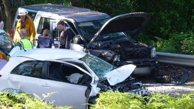 An 80-year-old man died while two other people were injured, including a child, in this crash at Mount Compass on Saturday. Picture: 7 News Adelaide