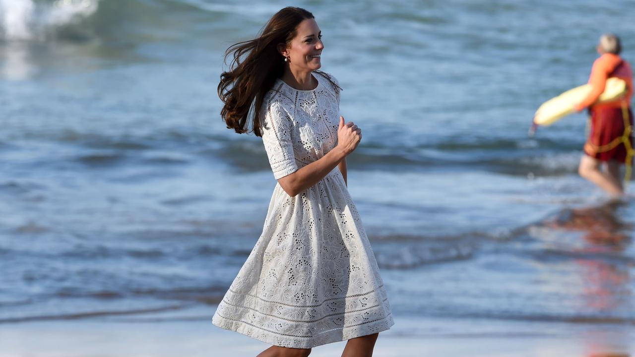 The Duchess of Cambridge runs along the beach at Manly, on Sydney’s north shore, on April 18, 2014. Picture: AFP Photo/William West