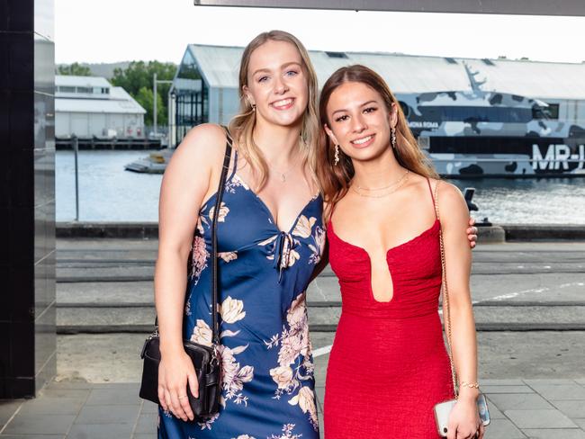 Ella Corrigan and Eva Sapapathy. Hobart College leavers dinner 2023. Picture: Linda Higginson