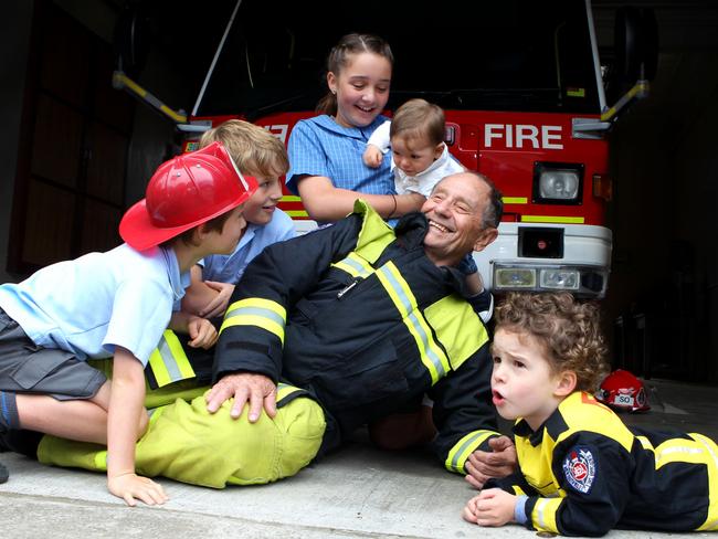 Surrounded by his grandchildren at Mosman Fire Station.