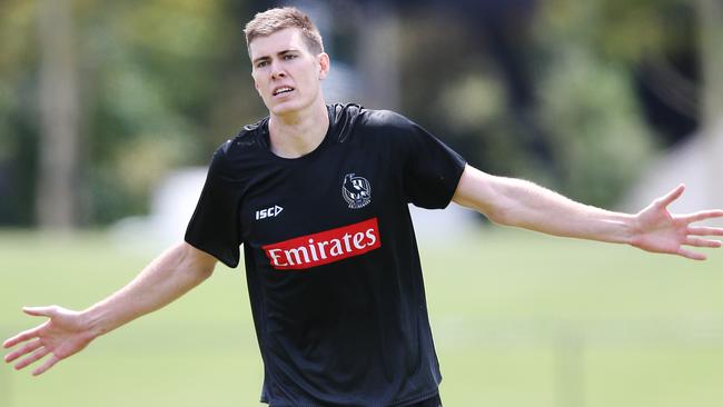 Mason Cox celebrates a goal.