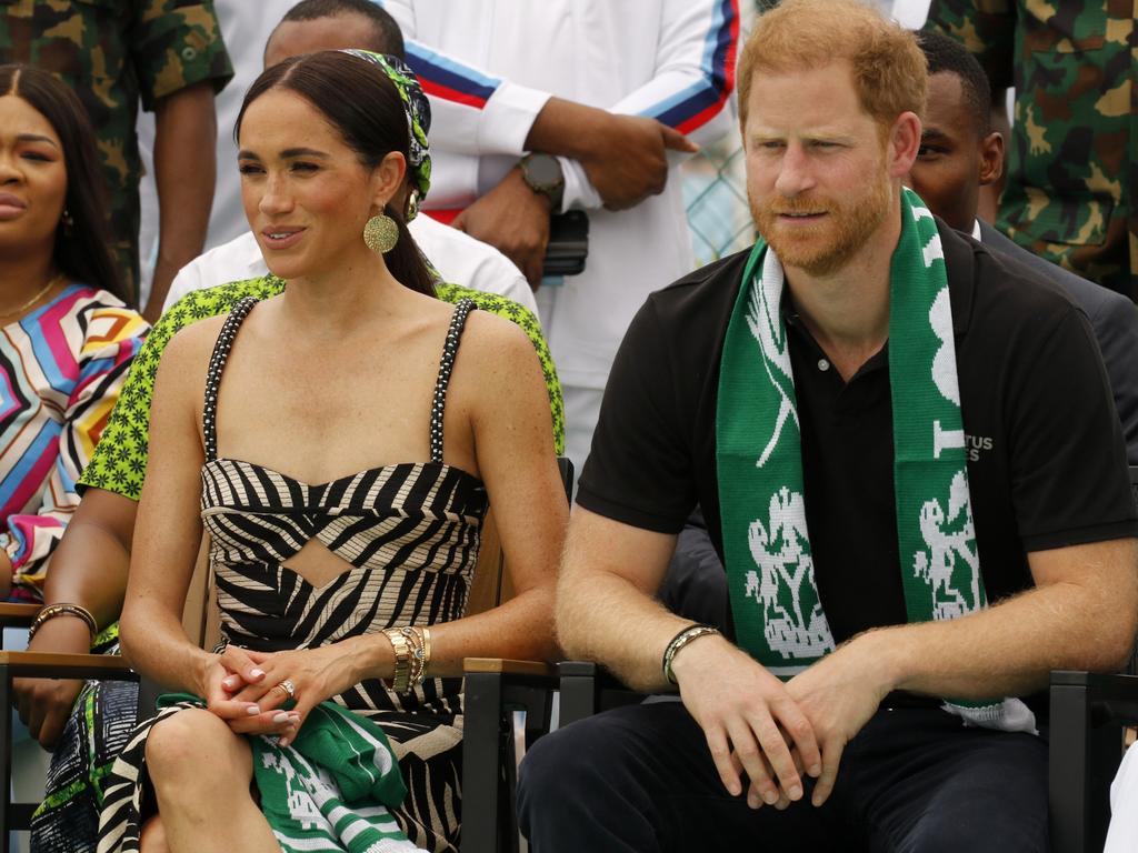 Prince Harry and Meghan Markle at Nigeria Unconquered, a community-based charitable organisation dedicated to aiding wounded, injured, or sick service embers. Picture: Getty Images