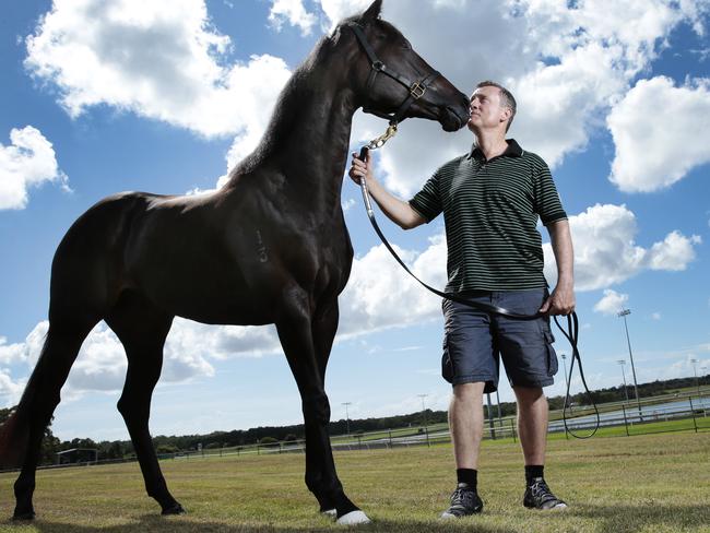 Trainer David Van Dyke with prize horse Yankee Rose who will race at Caloundra in coming weeks . Photo Lachie Millard