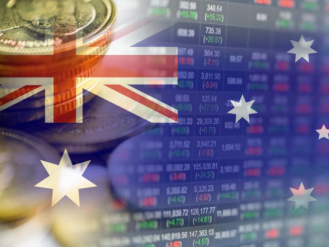 Stock market investment trading financial, coin and Australia flag or Forex for analyze profit finance business trend data background. money generic