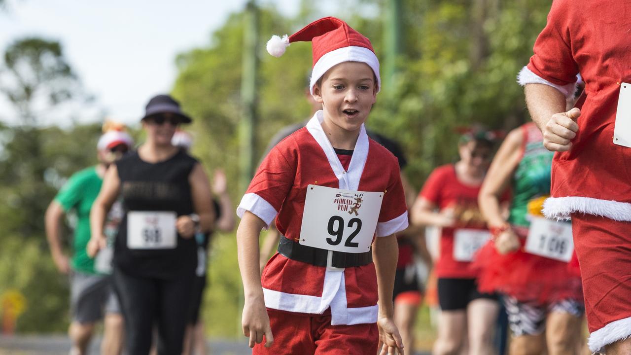 James McConnel (centre) in the 5km event of the Toowoomba Hospital Foundation's Reindeer Run at Baillie Henderson Hospital to raise funds for the Toowoomba Hospital Christmas Appeal, Sunday, December 6, 2020. Picture: Kevin Farmer